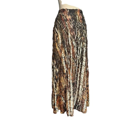 Reba brown yellow print pleated pull on boho maxi skirt size Large - Picture 14 of 16